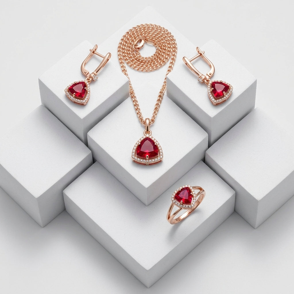 Roségold Dreiteiliges Zirkon Schmuckset Luxus