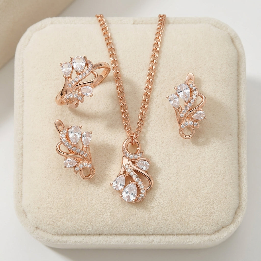 Schmuckset Ethno Hohlmuster Zirkon Braut Roségold