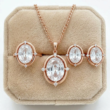 Schmuckset Ovaler Zirkon Alltagsschmuck Roségold – Ring & Kette