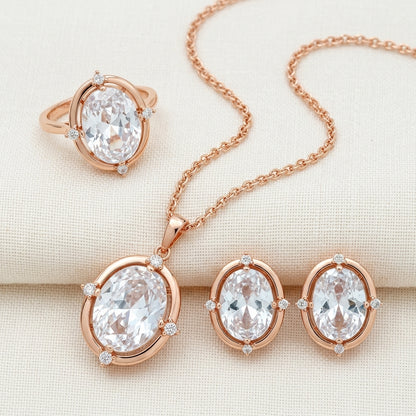 Schmuckset Ovaler Zirkon Alltagsschmuck Roségold – Ring & Kette