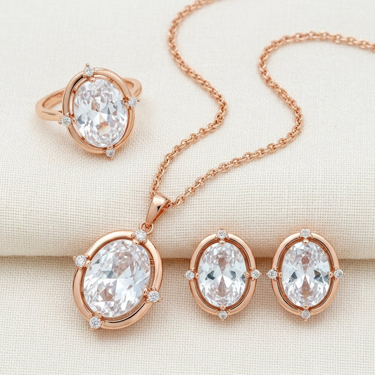 Schmuckset Ovaler Zirkon Alltagsschmuck Roségold – Ring & Kette
