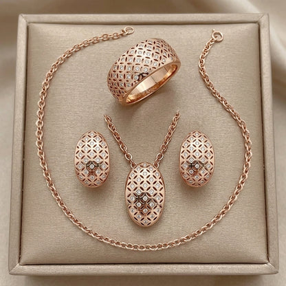 Parure Zircon Ethnique Brillant Or Rose 585 Mariée – Bague & Collier