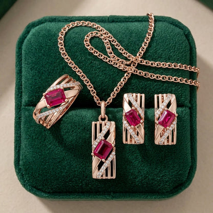 Schmuckset Roter Zirkon Alltagsschmuck Roségold