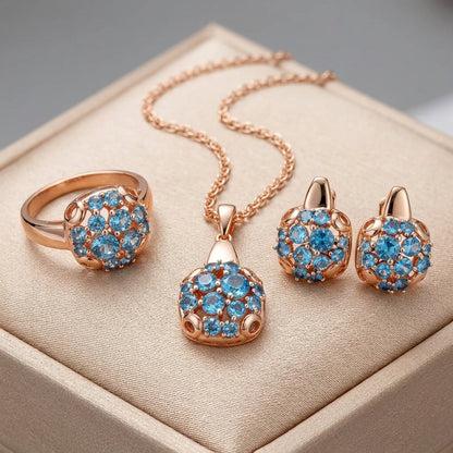 Schmuckset Blauer Zirkon Alltagsschmuck Roségold – Ring & Kette