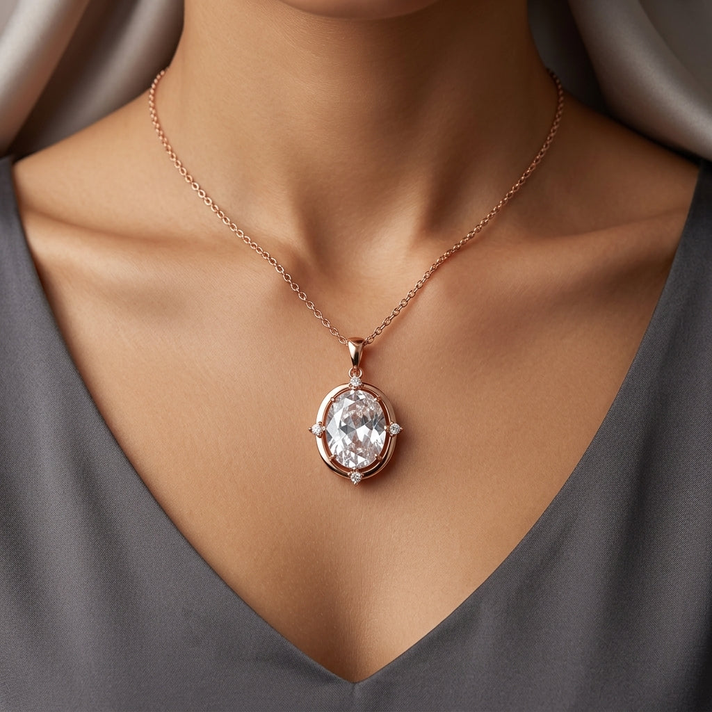 Schmuckset Ovaler Zirkon Alltagsschmuck Roségold – Ring & Kette
