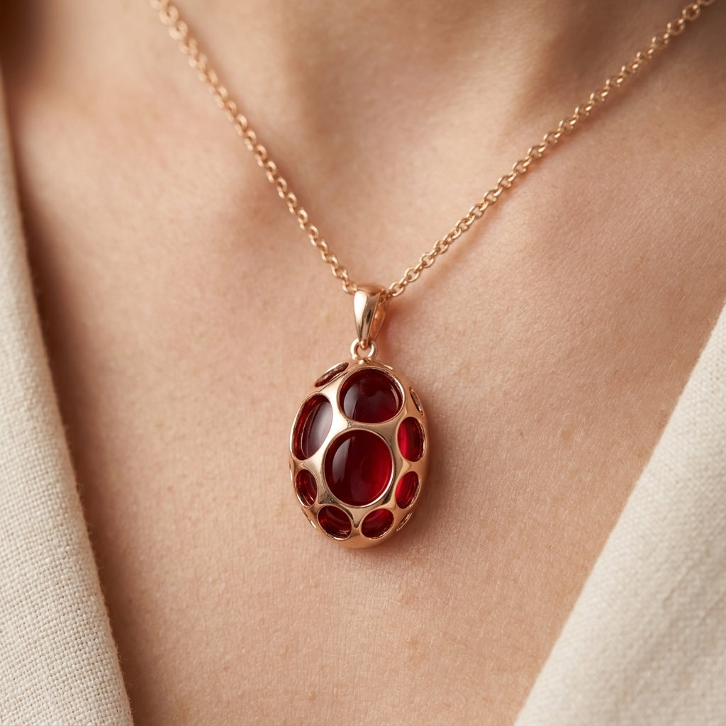Rotes Zirkon Schmuckset Damen Roségold 585 Ring Ohrringe