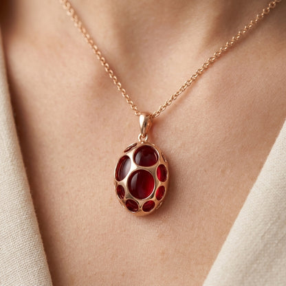 Rotes Zirkon Schmuckset Damen Roségold 585 Ring Ohrringe