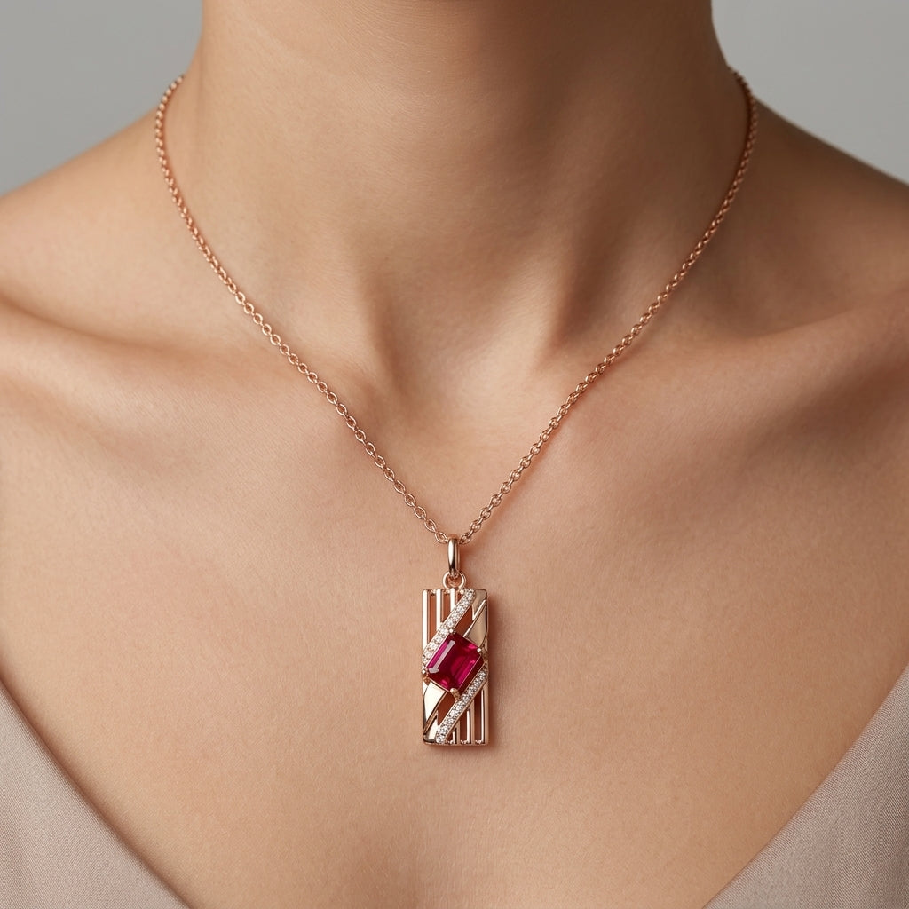 Schmuckset Roter Zirkon Alltagsschmuck Roségold – Ring & Kette
