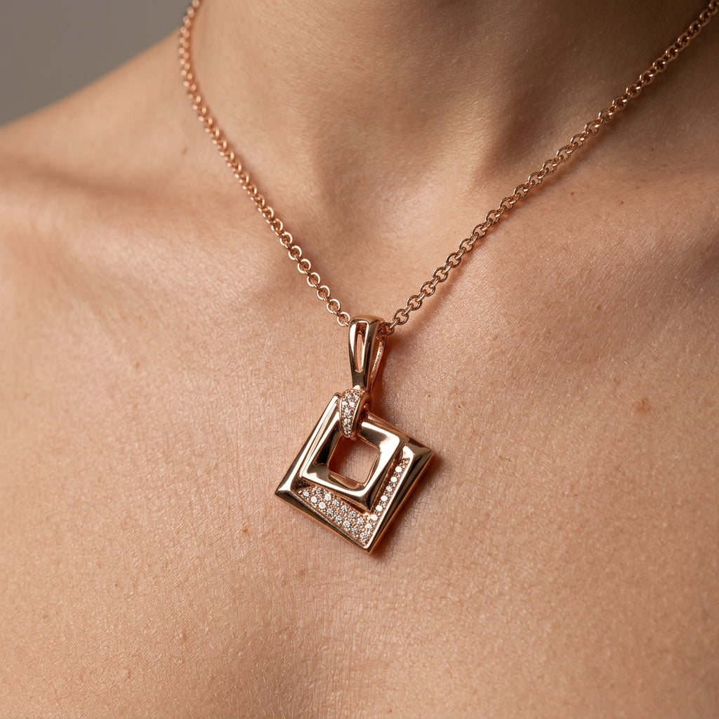 Rose Gold Schmuckset Hochzeit Zirkon Quadrat Ring Ohrringe