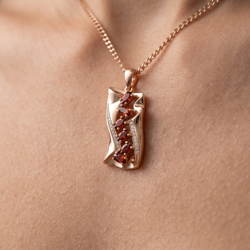 Roségold Schmuckset Zirkon DreiTeilig Ring Ohrringe Kette