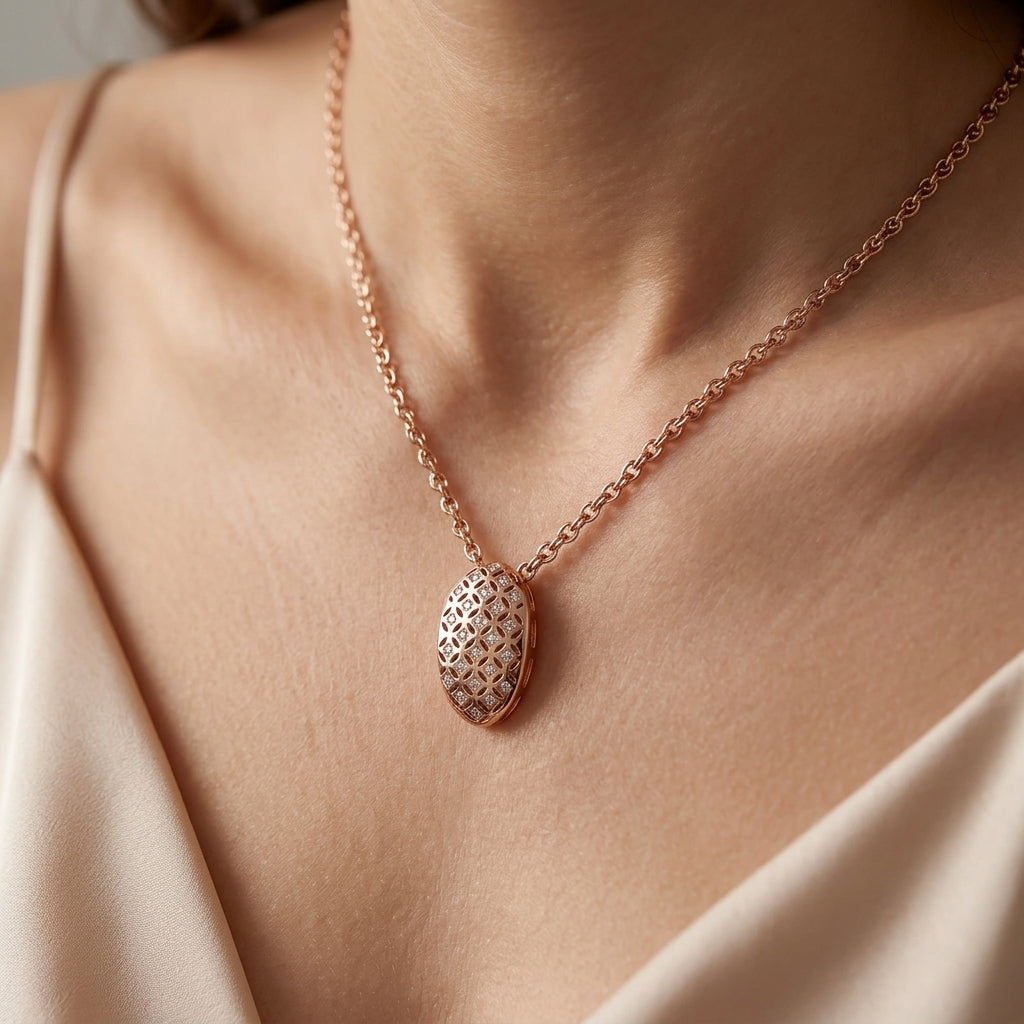 Parure Zircon Ethnique Brillant Or Rose 585 Mariée – Bague & Collier
