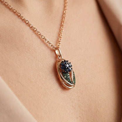 Schmuckset Roségold Zirkon Blau Grün Vintage Damen