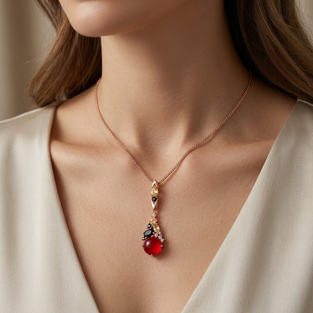 Schmuckset Roter Stein Zirkon Hochzeit Roségold