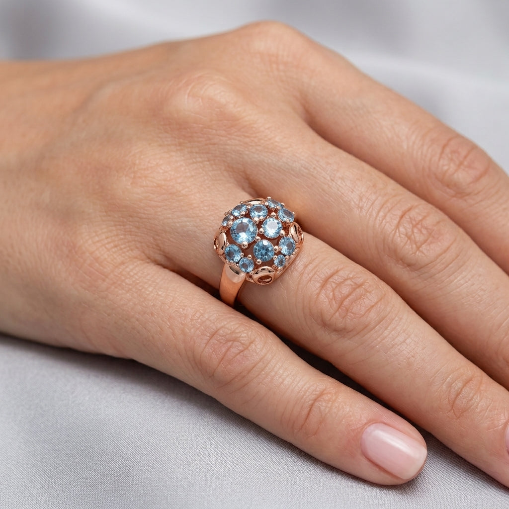 Schmuckset Blauer Zirkon Alltagsschmuck Roségold – Ring & Kette