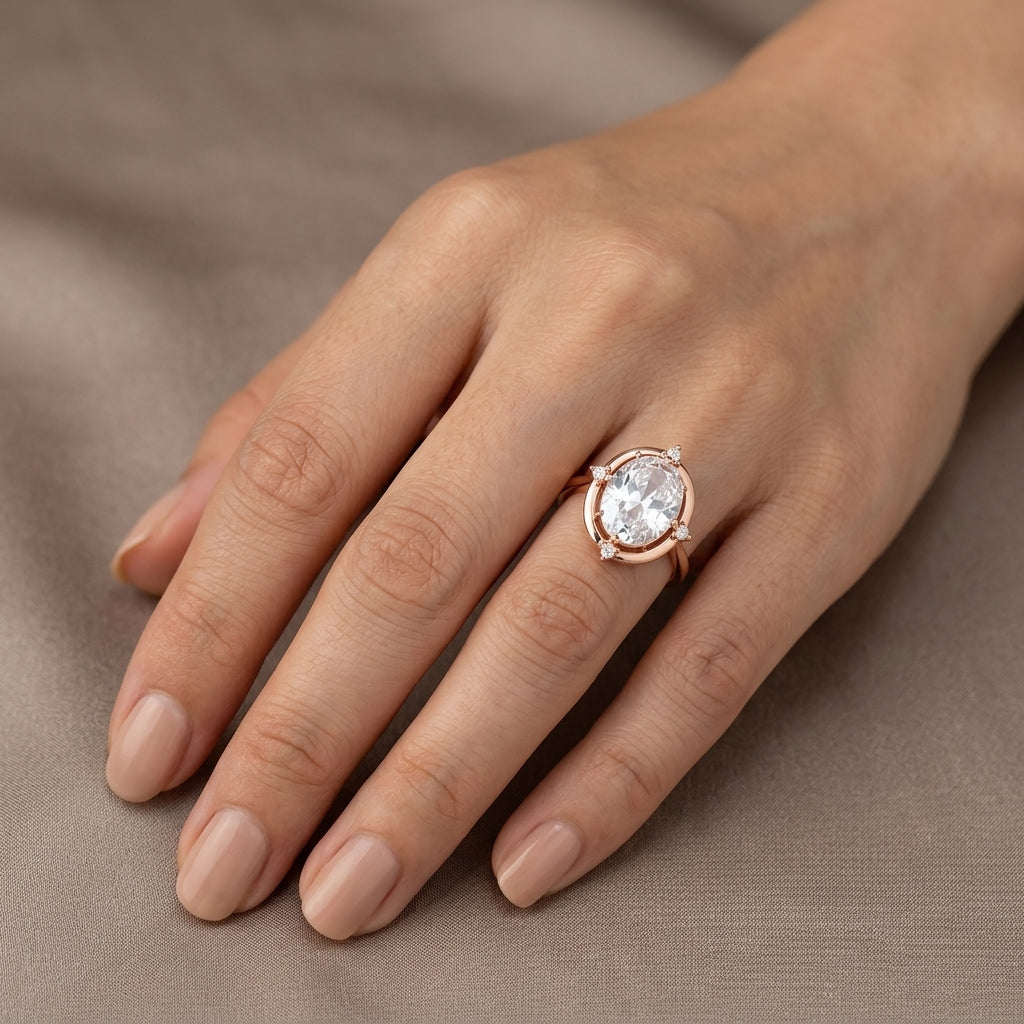 Schmuckset Ovaler Zirkon Alltagsschmuck Roségold – Ring & Kette