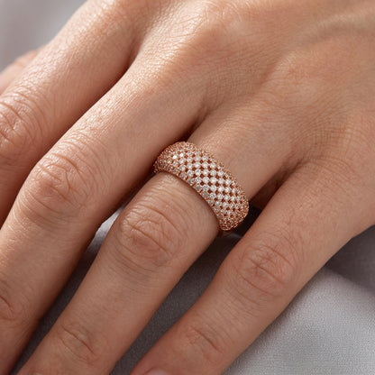 Schmuckset 585 Roségold Ethnisches Brautschmuck Glänzender Zirkon Ring Ohrringe Halskette