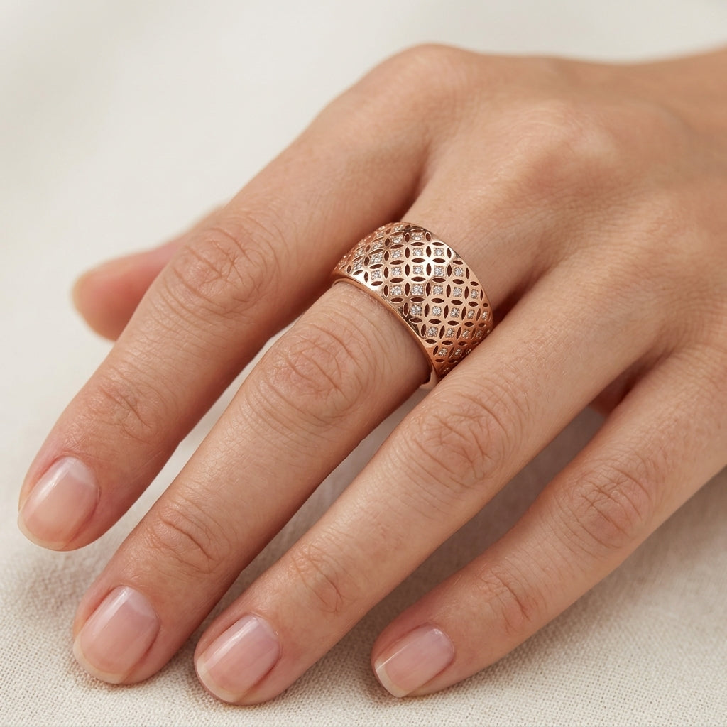 Parure Zircon Ethnique Brillant Or Rose 585 Mariée – Bague & Collier