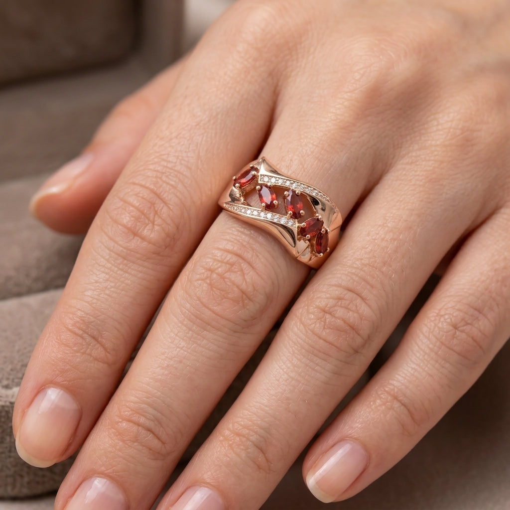 Roségold Schmuckset Zirkon DreiTeilig Ring Ohrringe Kette