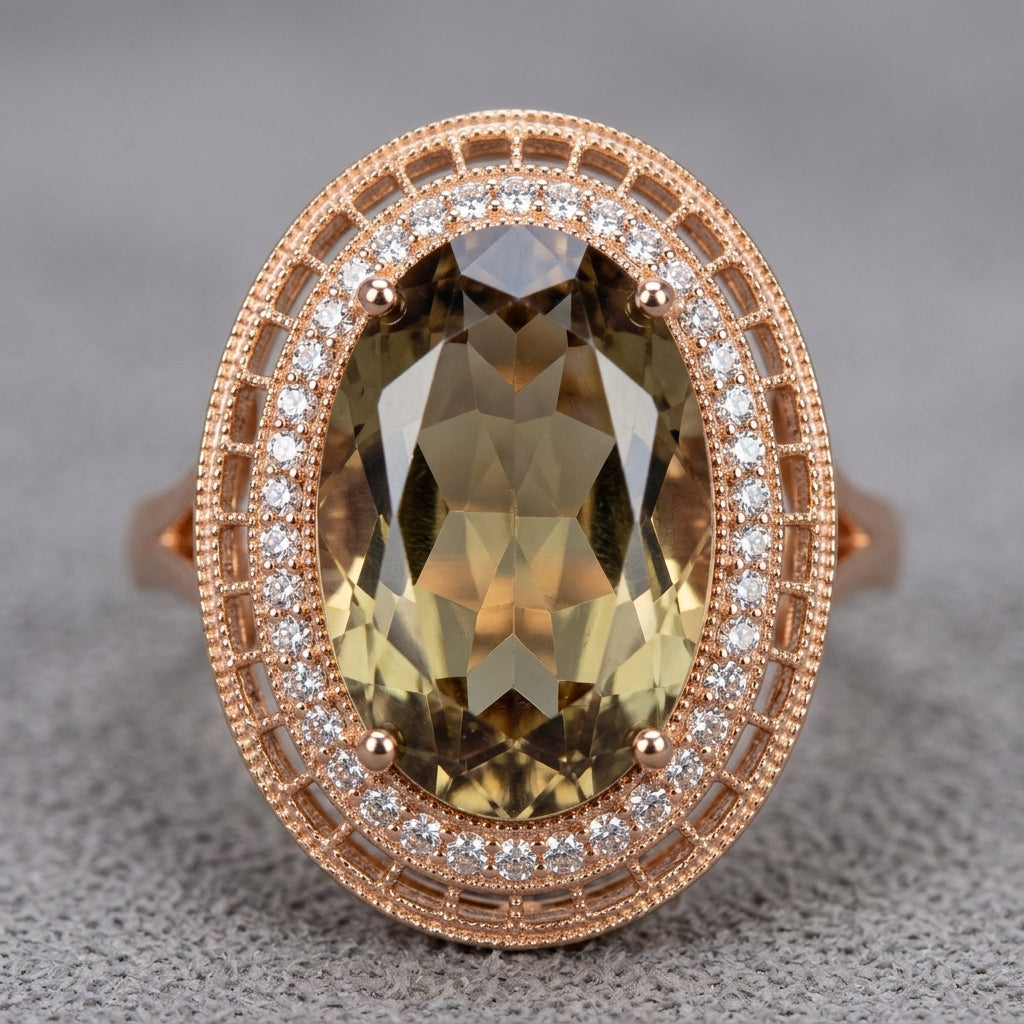 Parure Zircon Ovale Marron Mariage Femme Or Rose