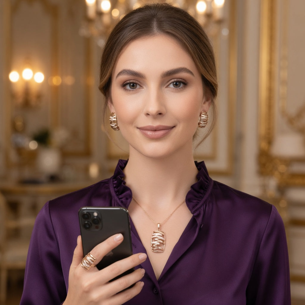 Roségold Hochzeit Schmuck Set Zirkonia Damen Elegant