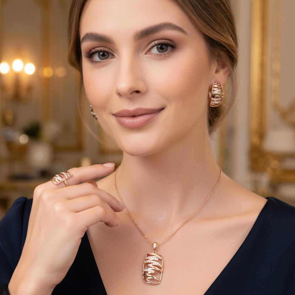 Roségold Hochzeit Schmuck Set Zirkonia Damen Elegant