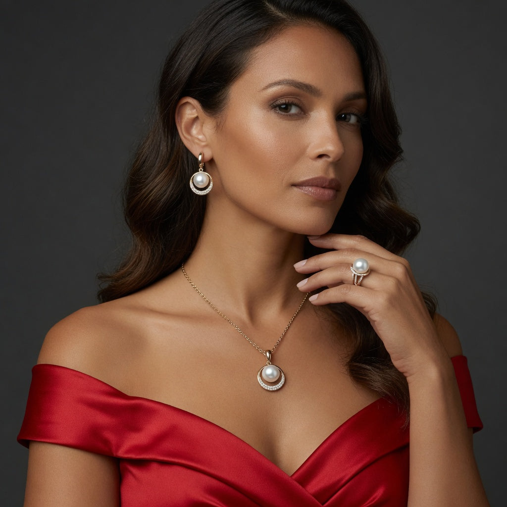 Roségold Perlen Schmuckset Ethnisch Geometrisch Mit Zirkon