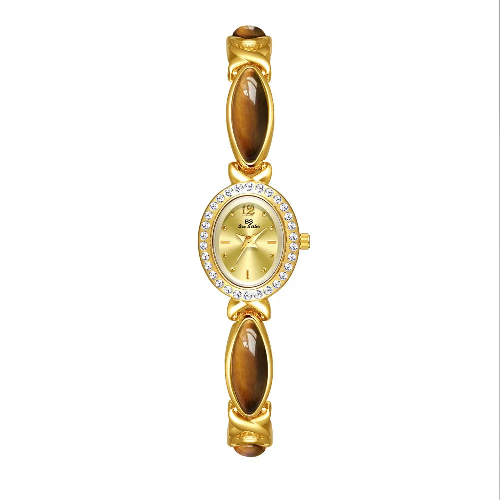 Jadearmband Damen Uhr Quarz Diamant Zifferblatt Oval Elegant