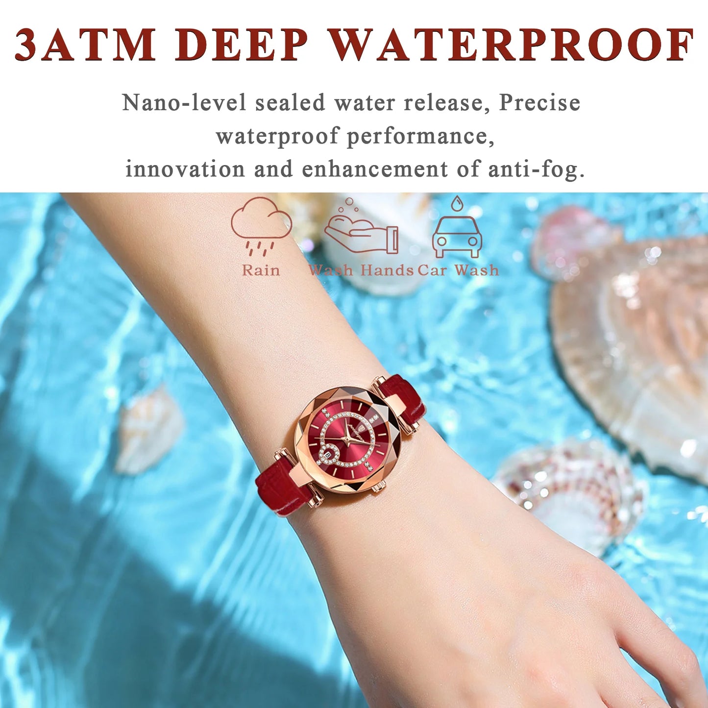 Luxus Damen Uhr - Wasserdichtes Quarz-Lederkleid mit Datum & Reloj Box