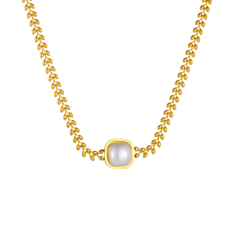 316L Edelstahl Quadrat Große Perle Halskette, Ohrringe, Ring Set für Eleganz