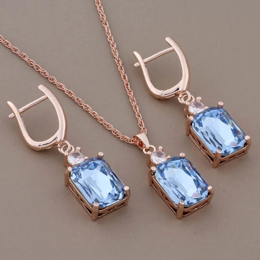 Luxus Hochwertige Zirkon Quadratische Ohrringe Set 585 Roségold Schmuck für Frauen