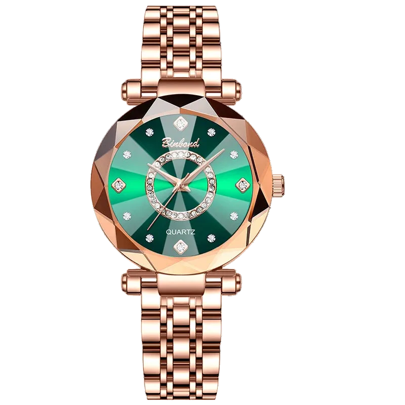 Kristalluhr für Damen von BINBOND Ocean Star – Luxuriös in Roségold