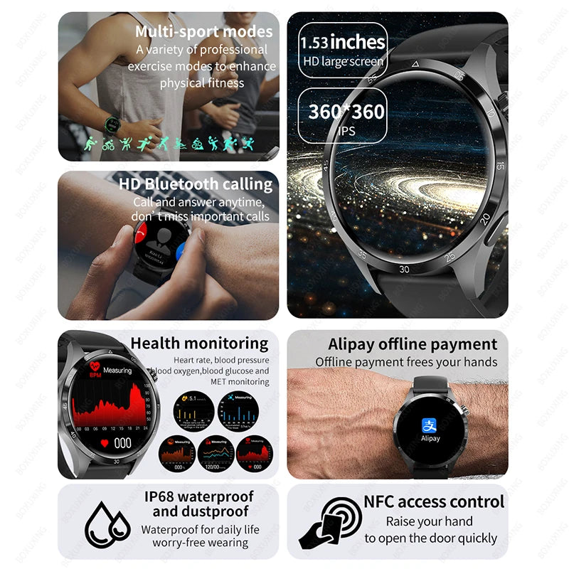 Smartwatch GT4, Blutdruckmessung, HD-Bildschirm, Bluetooth, GPS NFC, Wasserdicht