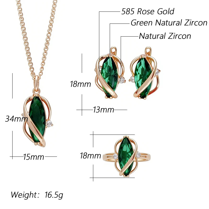 Schmuckset Grünes Natürliches Zirkon-Schmuckset Damen 585 Roségold Ring Ohrringe Halskette
