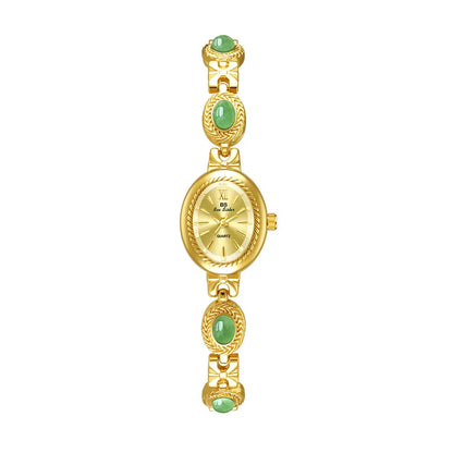 Jade Stein Damen Armbanduhren Oval Quarz Schmuck Geschenk