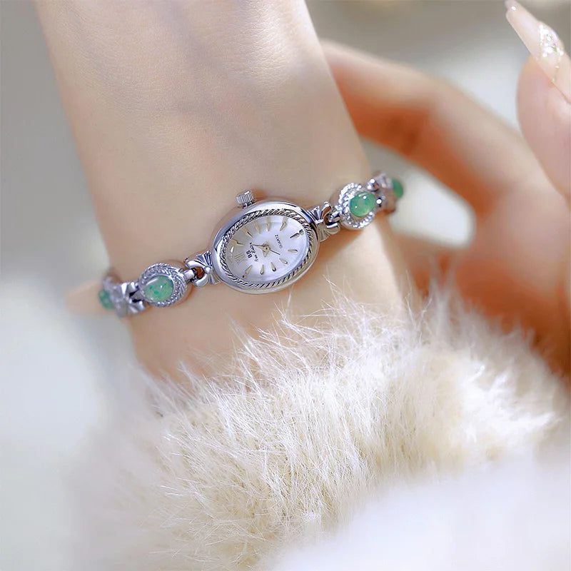Jade Stein Damen Armbanduhren Oval Quarz Schmuck Geschenk