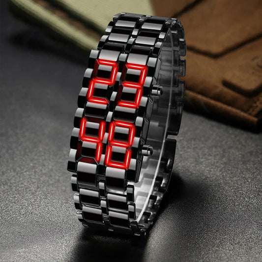 Digitale Herren Lava Armbanduhr – Robustes Metalldesign mit LED-Anzeige