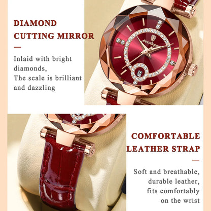 Luxus Damen Uhr - Wasserdichtes Quarz-Lederkleid mit Datum & Reloj Box