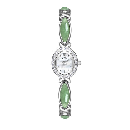 Jadearmband Damen Uhr Quarz Diamant Zifferblatt Oval Elegant