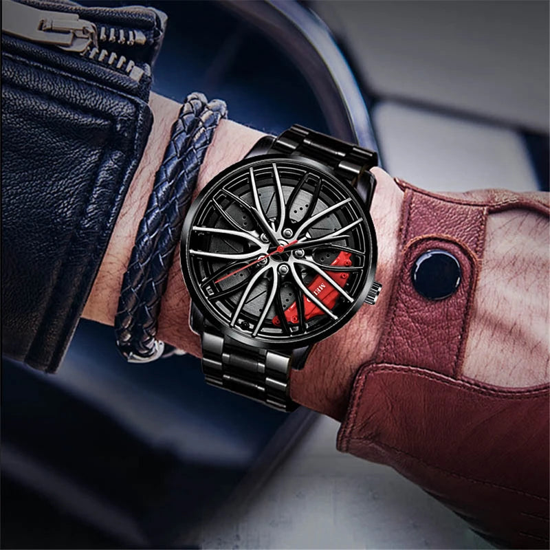 Felgenuhr Armbanduhr Felge Auto Sport Uhr, Bremssattel Uhr Felgen Armbanduhr 3D Quarz Edelstahl