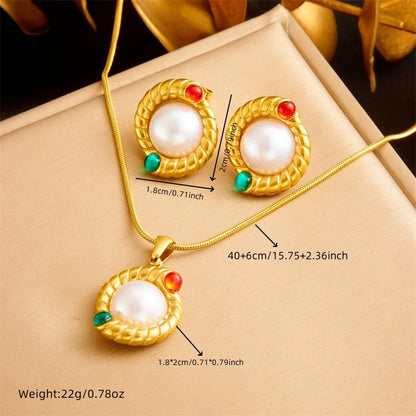 316L Edelstahl Vintage Runde Twist Einlage Weiße Perle Schmuckset Damen Neu Trend