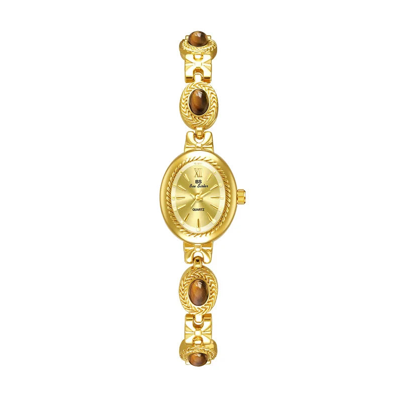 Jade Stein Damen Armbanduhren Oval Quarz Schmuck Geschenk