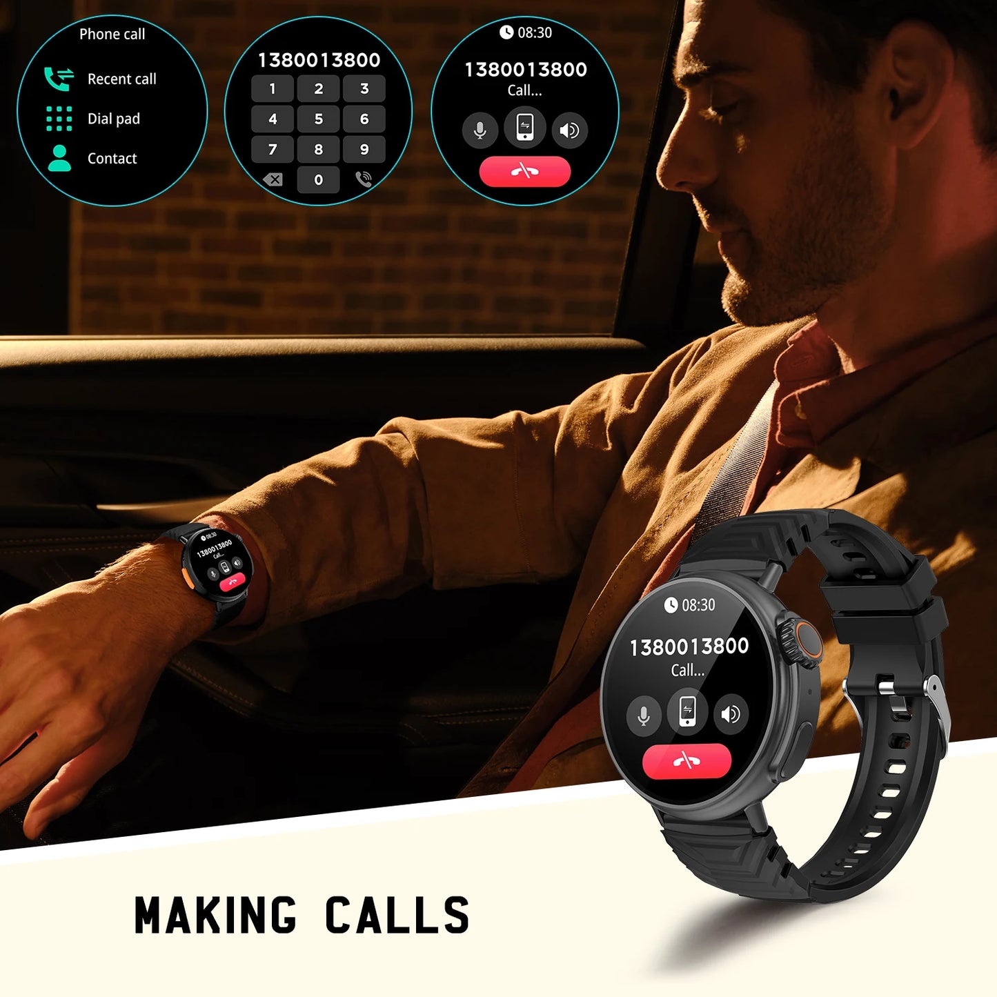 Fitness Smartwatch mit Bluetooth-Anruf, Herzfrequenz-Tracker und Musiksteuerung