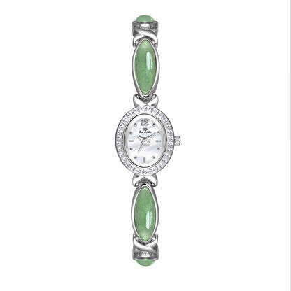 Jadearmband Damen Uhr Quarz Diamant Zifferblatt Oval Elegant