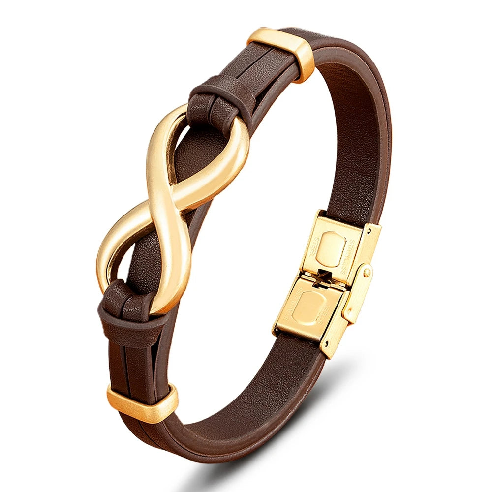 Echtes Leder Armband mit Unendlichkeitssymbol für Herren – Edelstahl Charme Schmuck
