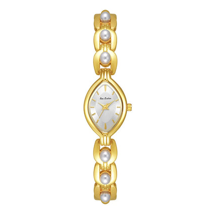 Luxus Damen Uhr Armband Schmuck Mit Perlen Quarz Gold