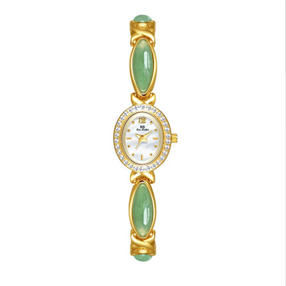 Jadearmband Damen Uhr Quarz Diamant Zifferblatt Oval Elegant