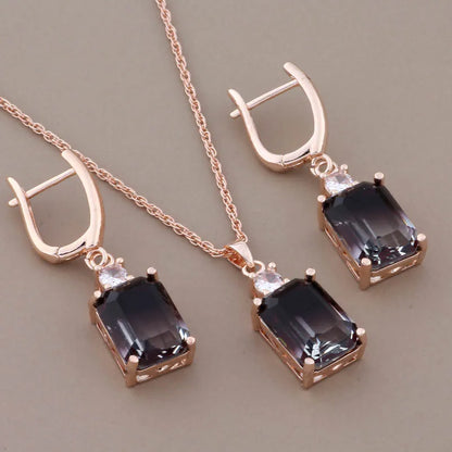 Luxus Hochwertige Zirkon Quadratische Ohrringe Set 585 Roségold Schmuck für Frauen