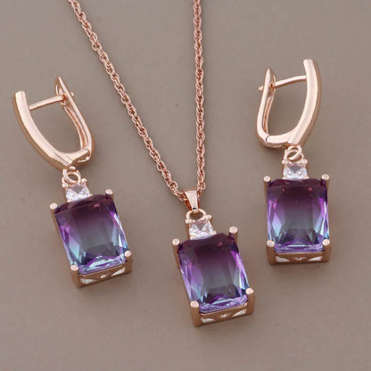 Luxus Hochwertige Zirkon Quadratische Ohrringe Set 585 Roségold Schmuck für Frauen