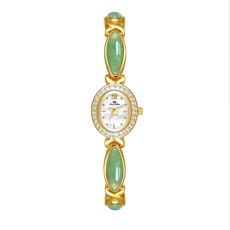 Jadearmband Damen Uhr Quarz Diamant Zifferblatt Oval Elegant