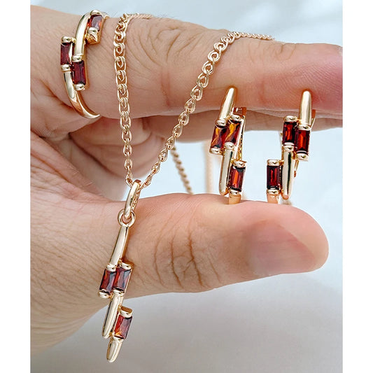 Roter Zirkon Vintage Schmuckset 585 Roségold Damen Luxus